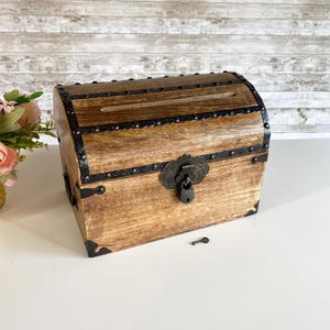 Wooden Pirate Treasure Chest with Built in Card Slot - Treasure Box for Weddings, Birthdays, Baby Showers - Lockable Hasp with Lock and Keys