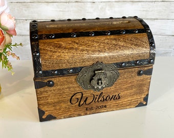 Wedding Treasure Chest Card Box with Card Slot, Personalized Chest, Includes Antique Iron Lock and Keys, Rustic Weddings, Keepsake Holder