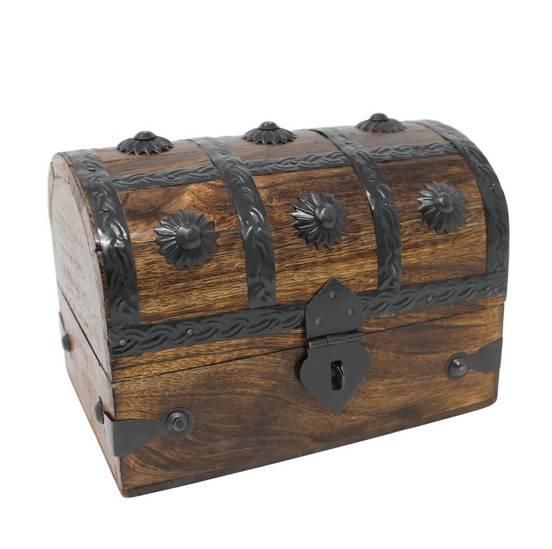 Pirate Wooden Treasure Chest Keepsake Box Kids Toy Chest Rustic Storage and Decorative Wood Box Wedding Favor Unique Jewelry Box image 6