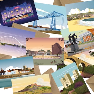 Escolha e misture cartões comemorativos A6 do norte da Inglaterra (Stockton, Middlesbrough, Hartlepool, Durham)
