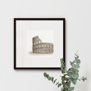 Architectuurschets Colosseum Rome | kleine minimalistische print | zwart-wit | vierkant
