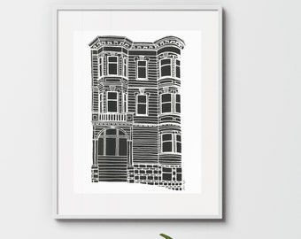 Abstrakter Druck San Francisco | viktorianisches Haus | Siebdruck Original