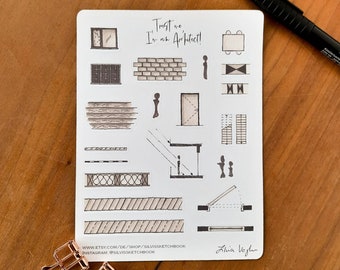 Sticker Sheet matt, Architektur-Planzeichen, Skizzen, witziges Geschenk für Architekten