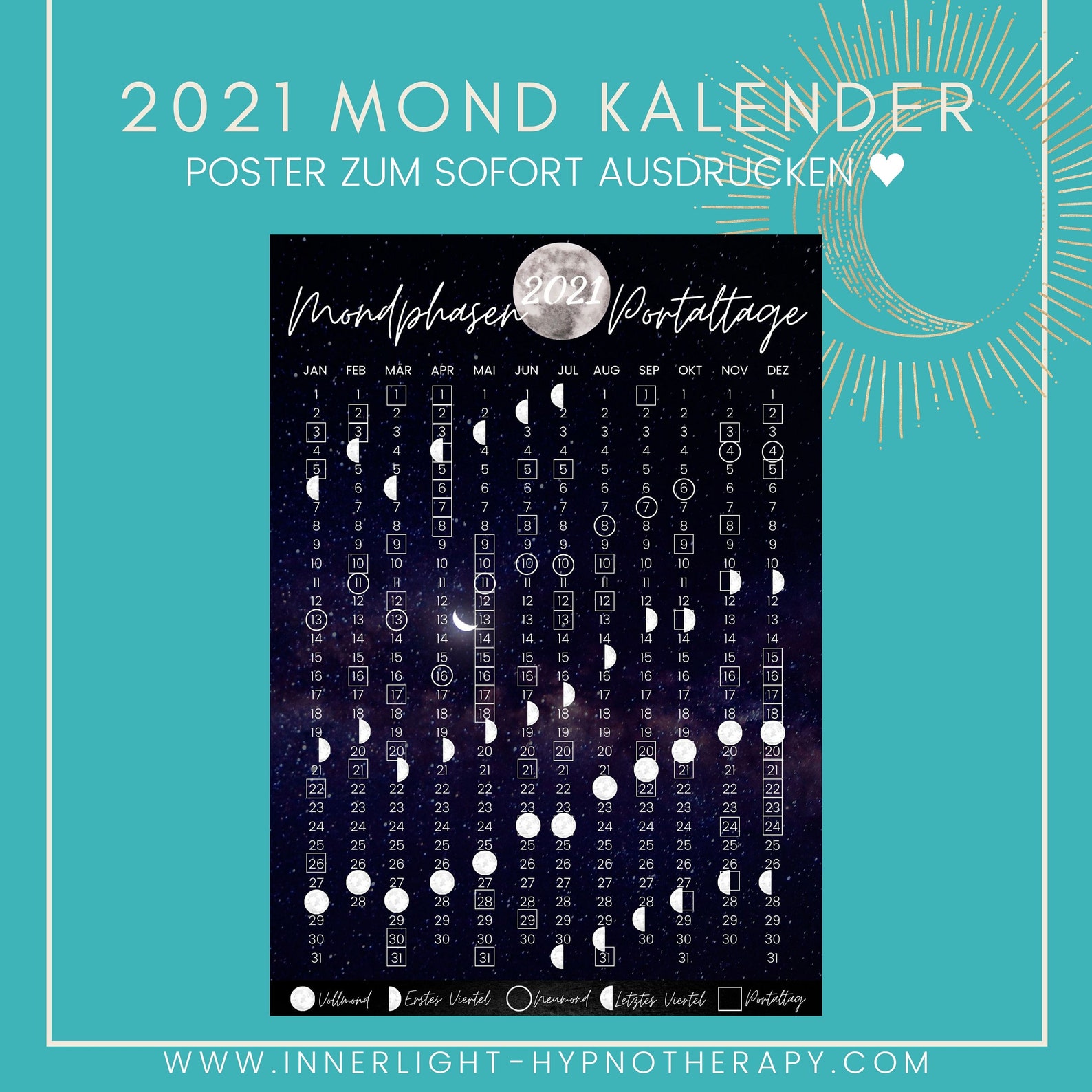 2021 Mondkalender mit Portaltagen Print at Home Kalender | Etsy