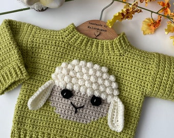 Handmade Crochet Little Lamb Jumper Pistachio Beige Cream