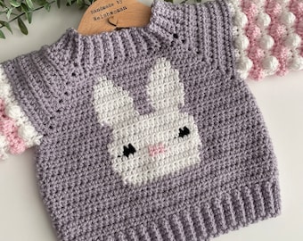 0-3 months Handmade Crochet Bunny Jumper made and ready to send other sizes and colours can be made to order, bunny design and bobble sleeve