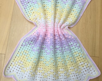 Handmade Crochet Pastel Rainbow Baby Blanket