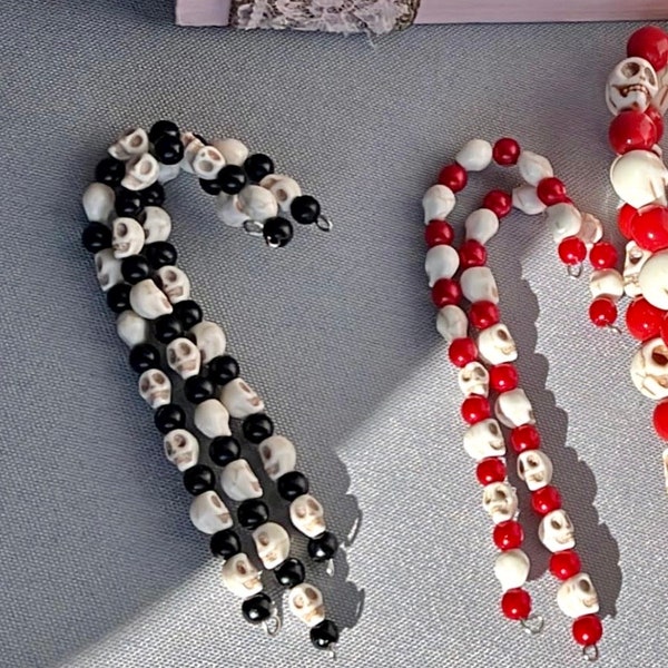 Skull candy cane 4 inch  gothmas creepmas ornaments home decor beaded gift Christmas tree