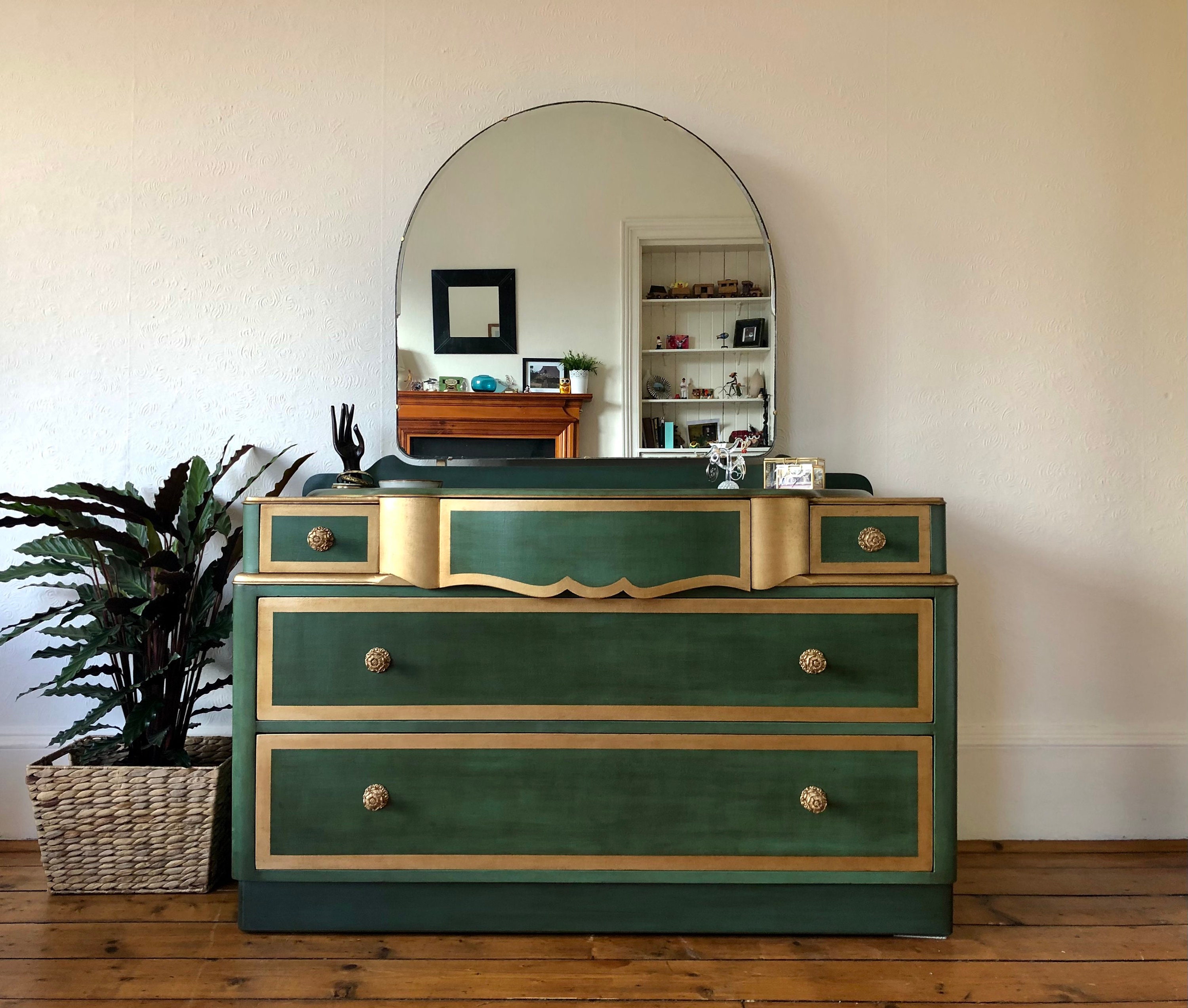 SOLD Hand Painted Vintage 5 Drawer Dresser with a Mirror Etsy
