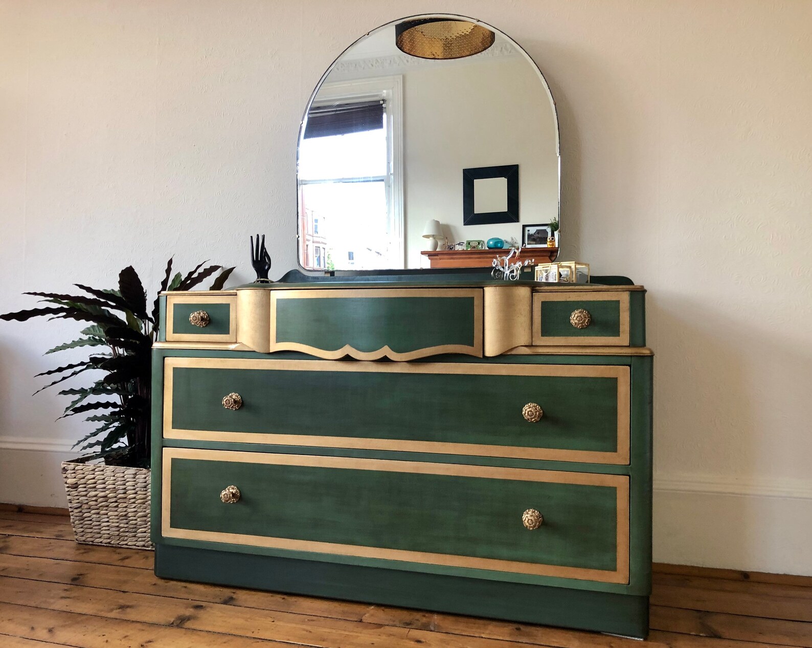 SOLD Hand Painted Vintage 5 Drawer Dresser with a Mirror Etsy