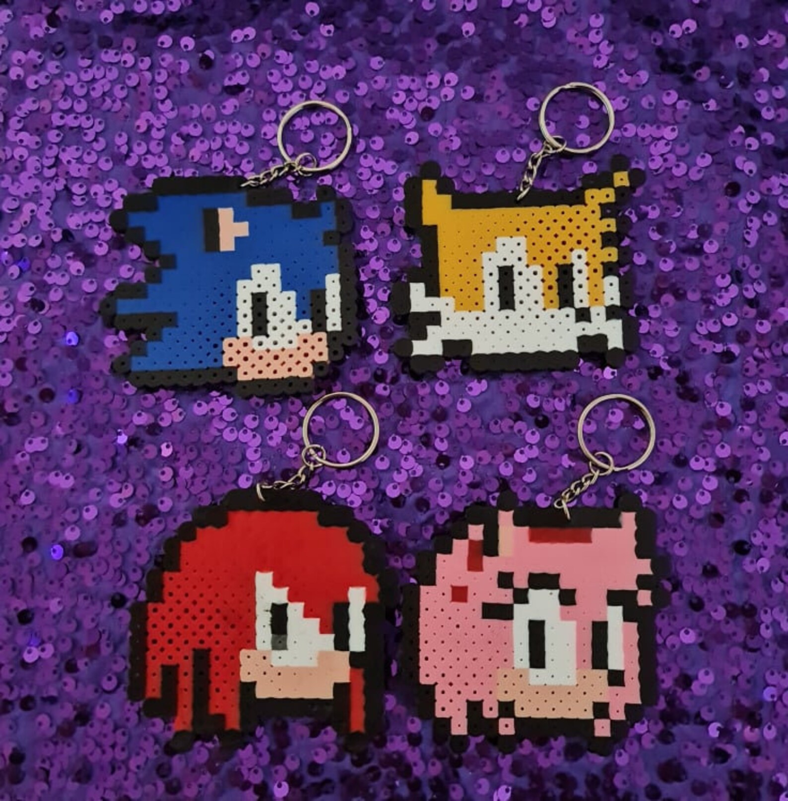 Sonic the Hedgehog Perler Bead Keychains Etsy