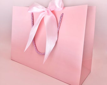 Elegant Large Pink Gift Bag 17" x 12-1/2” x 5-1/2” Inch in Wide Pink Satin Ribbon with Pink or White Cords for Gift Gifting