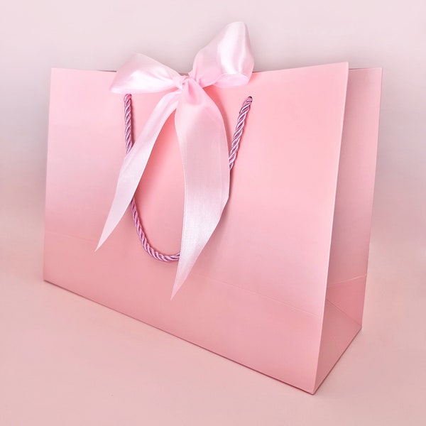 Elegant Large Pink Gift Bag 17" x 12-1/2” x 5-1/2” Inch in Wide Pink Satin Ribbon with Pink or White Cords for Gift Gifting