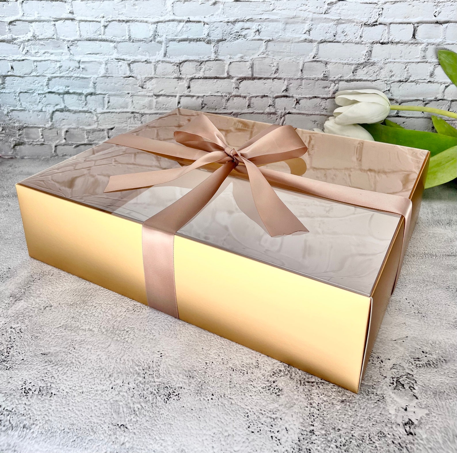 Large Elegant Gold Gift Box With Clear 18x14x4 Inch (set of 2 Boxes) - Etsy