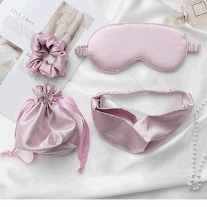 Sleep Eye Mask Light Mauve Silk Satin in Clear Top Lid Box - 4pc Set