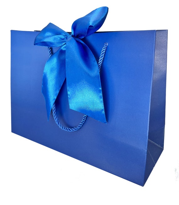 Royal Blue Gift Bag with Wide Satin Ribbon,