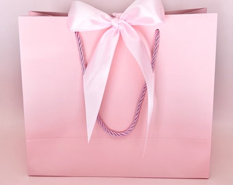 10 Bags - Mini XS Pink Gift Bag Wide Pink Satin Ribbon 7.5" x 5.85" x 2.75" for Gift Gifting, Birthdays, Party