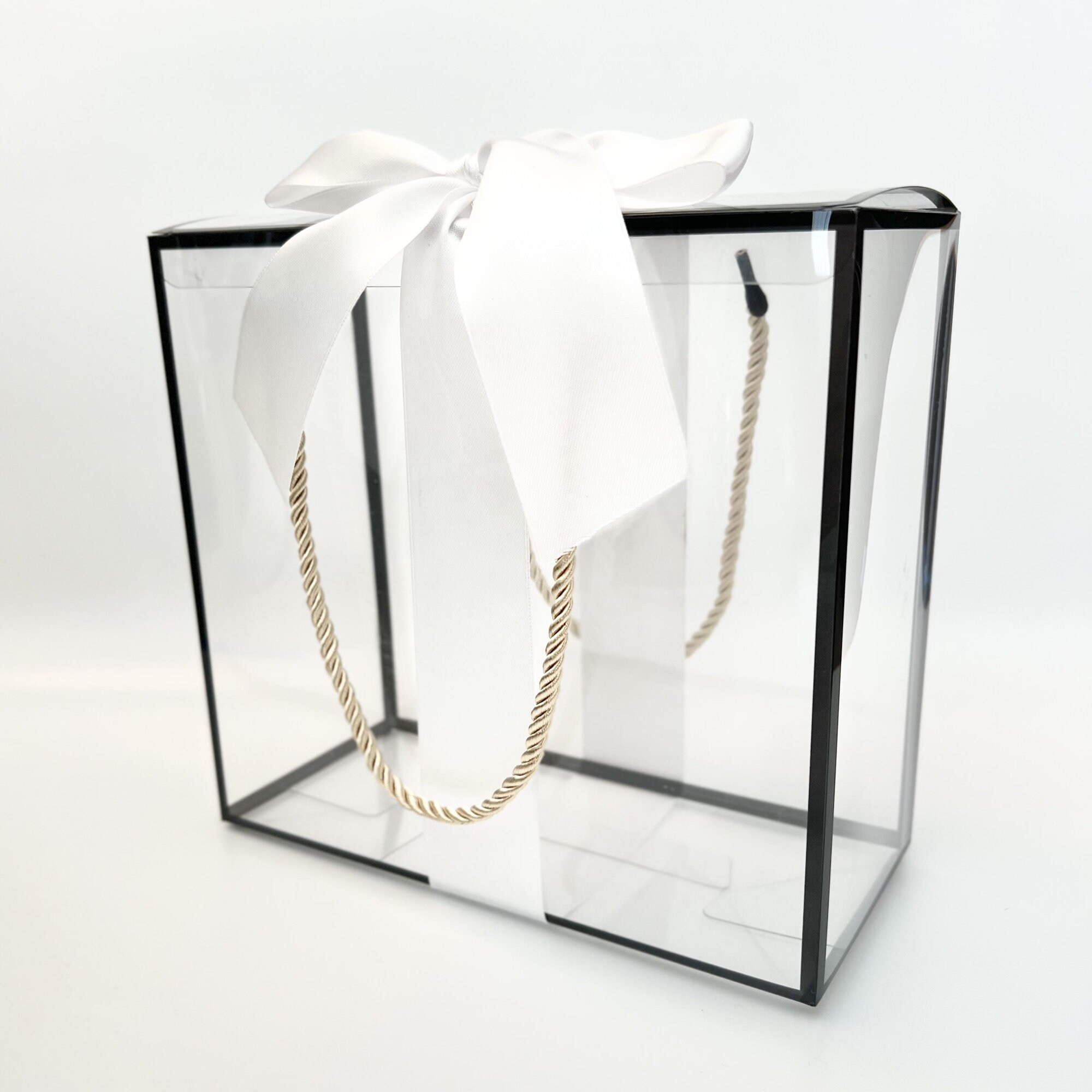 Clear Gift Box With Black Trim and Cord Handle 8 X 8 X 31/2 Etsy