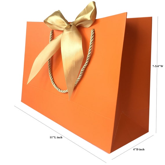 Orange Gift Bag 11 X 7 3 4 X 4 Inch Gold Cord Rope Handle and Wide