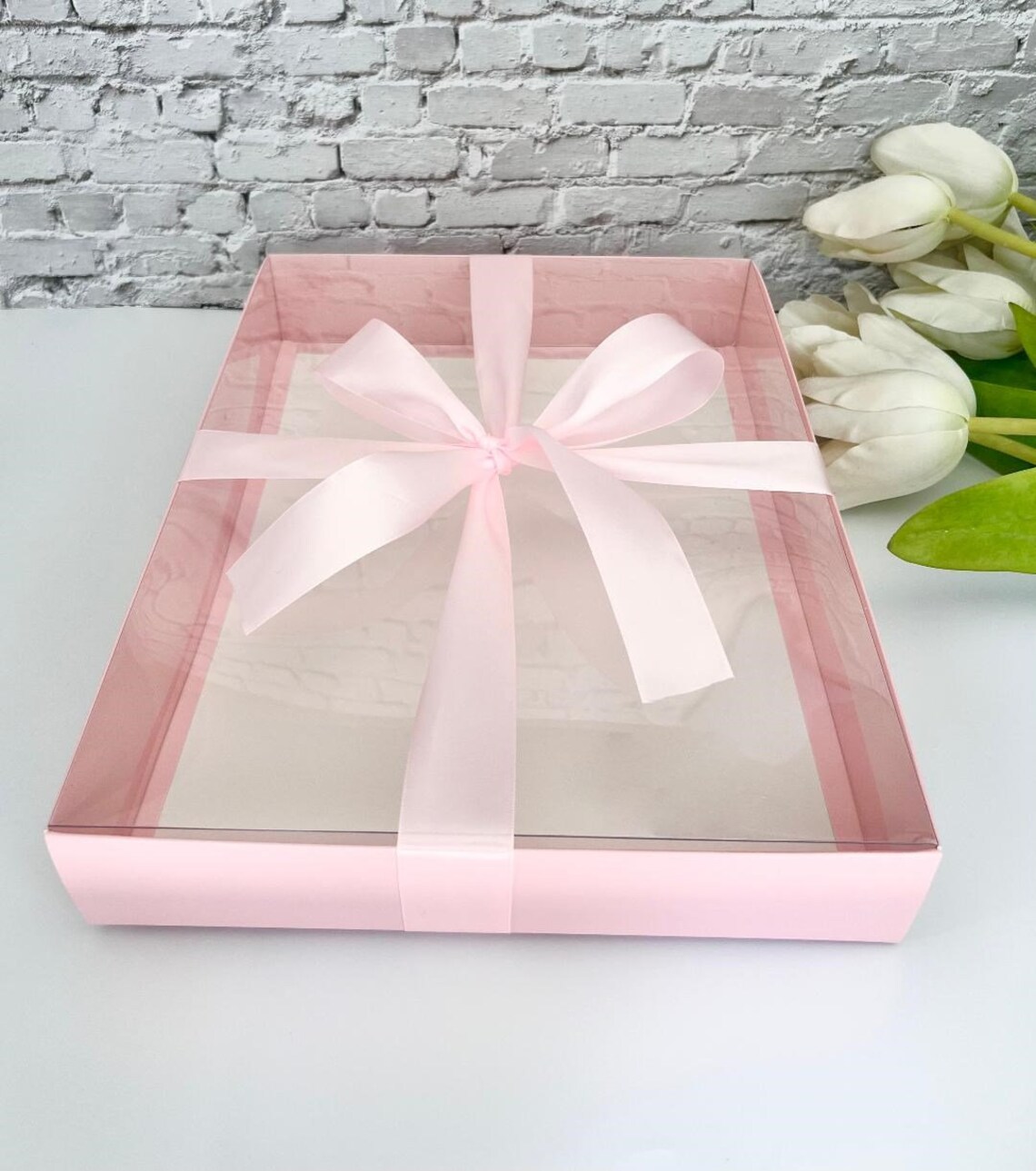 Pink Rectangular Gift Box Elegant Large Pink Gift Box With Clear Lid 16x12x2.5 Inch - Etsy