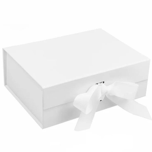 Large Fancy White Hardbox Collapsible Gift Box With Magnetic Closure & Ribbon 13"L x 10.6"W x 4.8H"inch - Ribbon available in many colors