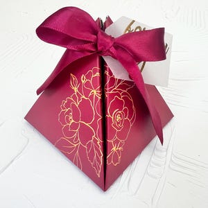 10 Red Party Favor Candy Boxes with Red Satin Ribbon & Tag 3-1/4 x 3-1/4 x 3-1/2&quot; Inch for Wedding, Party, Birthday