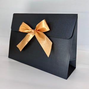Black Gift Bag with Satin Ribbon: Elegant Party Favor Bag 11x8x3.5&quot;inch