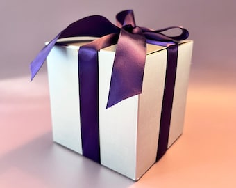 5 Boxes - Silver Metallic Texture with Ribbon Gift Box 4x4x4 inch for Gift Gifting, Wedding, Birthdays (Ribbon in Silver, Purple, White)