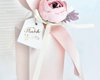 20 Pink Party Favor Boxes: Candy Box includes Floral Ribbon