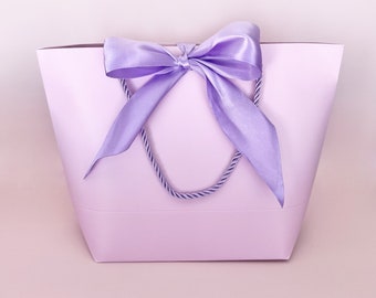 Light Purple or Pink Gift Bag with Wide Satin Ribbon, 10-1/2" x 7-1/2" x 3-1/2" inch