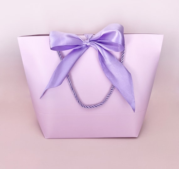 Light Purple Gift Bag with Wide Satin Ribbon, 10-1/2" x 7-1/2" x 3-1/2" inch