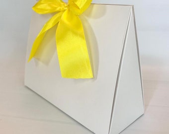 2 Boxes - Elegant White Gift Box with Yellow Satin Ribbon Size 9x7x3.5" Box for Gift Gifting, Wedding, Party