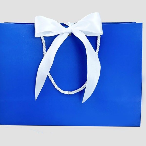 Elegant Royal Blue Gift Bag White Satin Ribbon 17" x 12-1/2” x 5-1/2 inch for Gift Gifting, Birthdays, Wedding