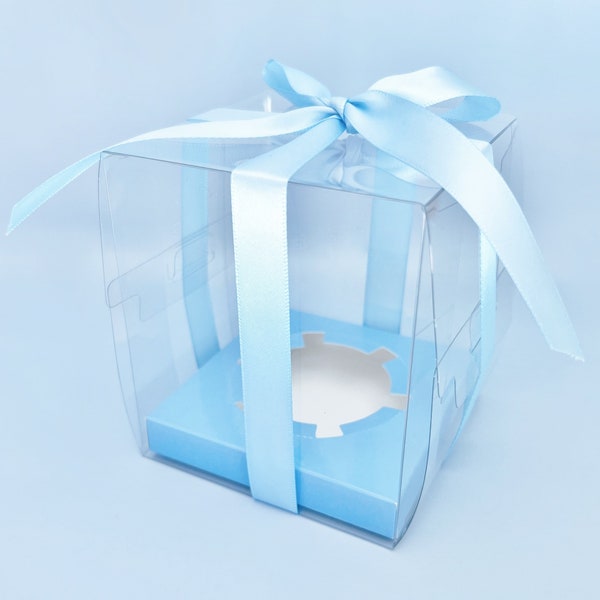 12 Light Blue Slide-In Cupcake & Muffin Box with Two-Sides Opening 4.37x3.75x3.75" inch for Birthday, Wedding, Parties