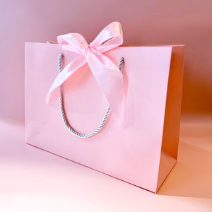 Elegant Large Pink Gift Bag 17&quot; x 12-1/2” x 5-1/2” Inch in Wide Pink Satin Ribbon with Pink or White Cords for Gift Gifting