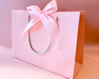 Large Pink Gift Bag with Extra Wide 2" Satin Ribbon, 17x12.5x5.5 inch
