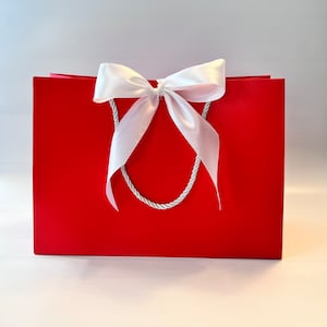 Elegant Red Large Gift Bag 2&quot; Wide Satin Ribbon 17” x 12-1/2” x 5-1/2 inch for Gift Gifting - Available Ribbon in White, Gold, or Black
