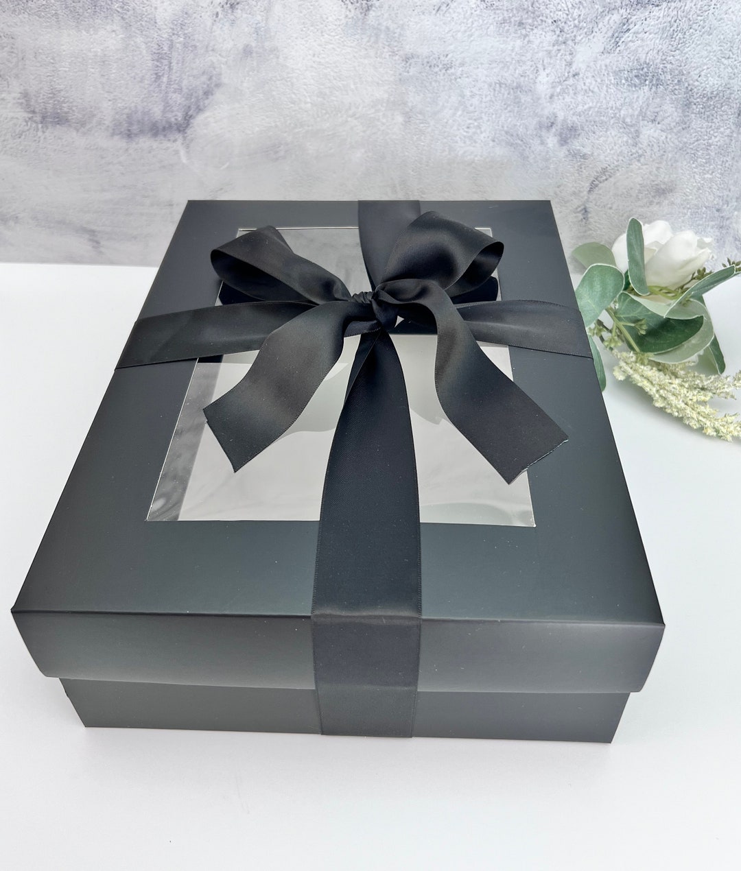 2 Boxes Elegant Black Gift Box With Clear Center Top Lid 12x9x3 75 Inch 2 Boxes Elegant Black Gift Box With Clear Center Top Lid 12x9x3 75 Inch