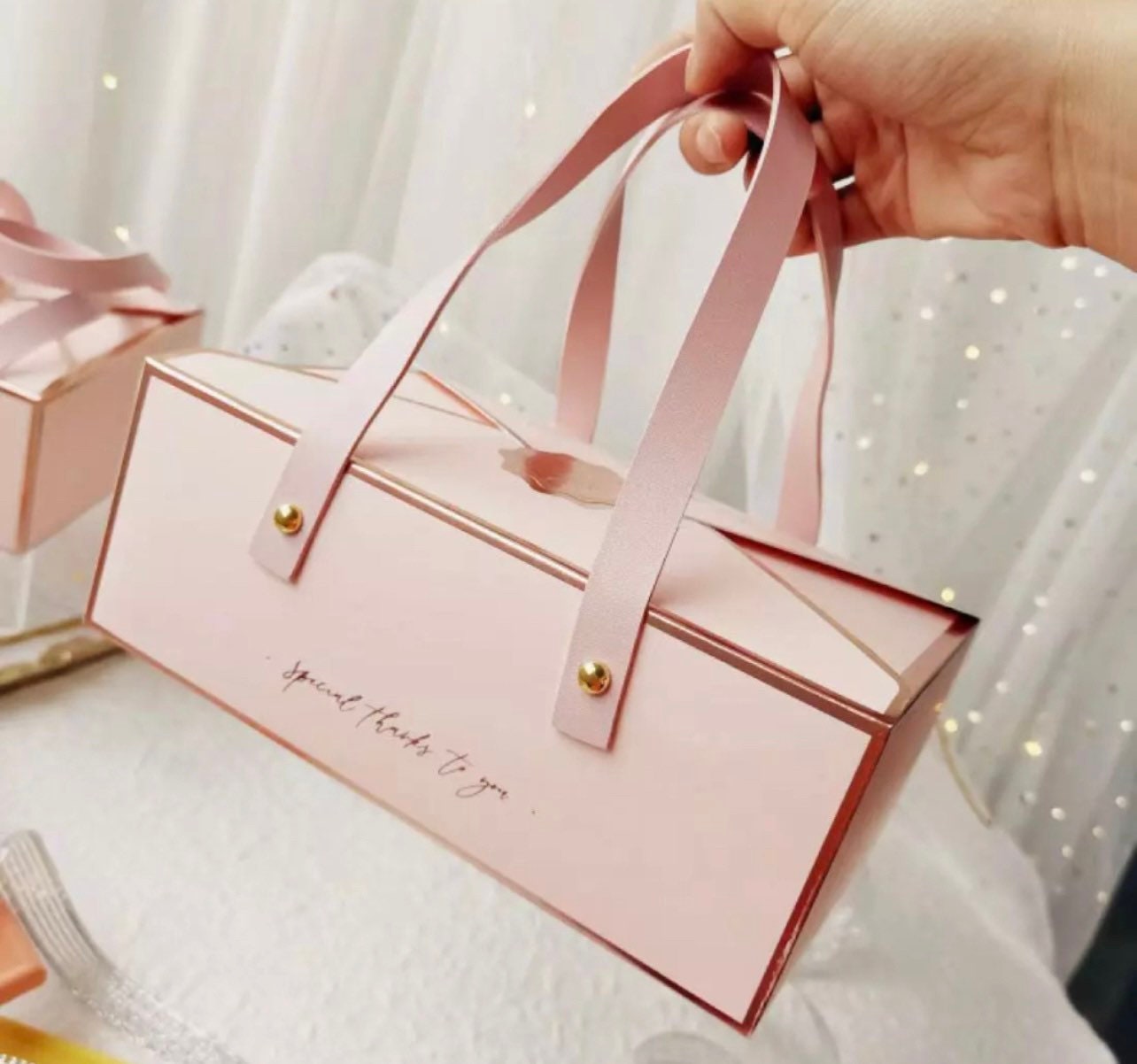 10 Boxes Elegant Leather Handle Gold Trim Pink Gift Box Etsy