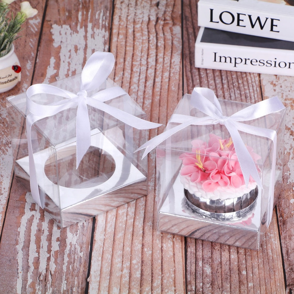 10 Boxes Metallic Silver Clear Cupcake Gift Boxes includes Etsy