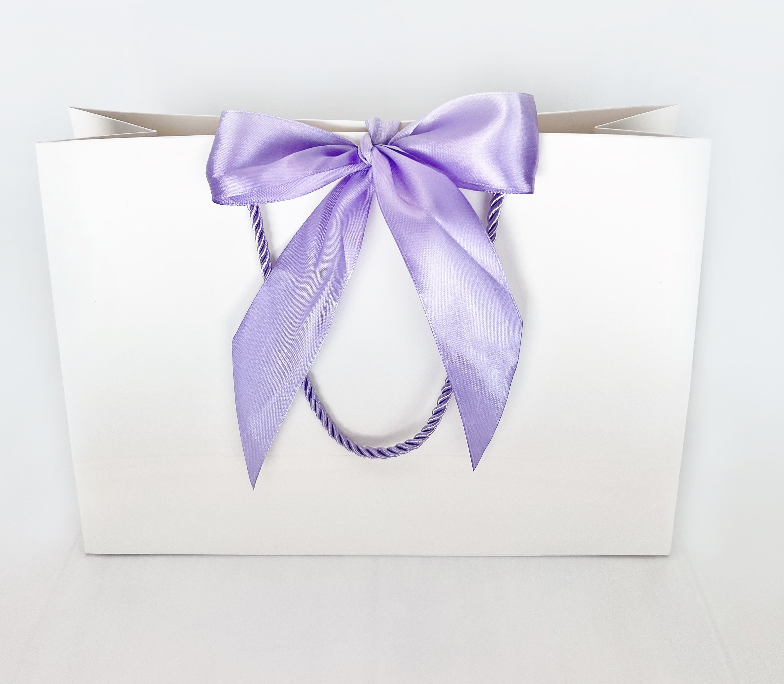 2 Elegant White Gift Bag With Light Purple Wide Satin Ribbon Light Purple Cords 11 X 7 3 4 X 4 in for Gift Gifting Etsy Canada