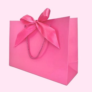 2 Bags - Elegant Hot Pink Gift Bag 11" x 7-3/4" x 4" Hot Pink Ribbon & Matching Color Cord Handles for Gift Gifting, Birthdays, Party