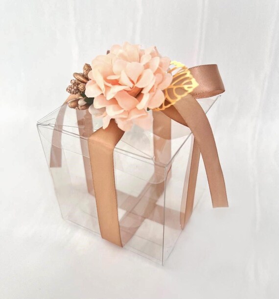 10 or 20 Boxes Clear Candy Box Flower Decor and Satin Ribbon in Gold 3x3x3 Inch Party Favor Box Etsy UK