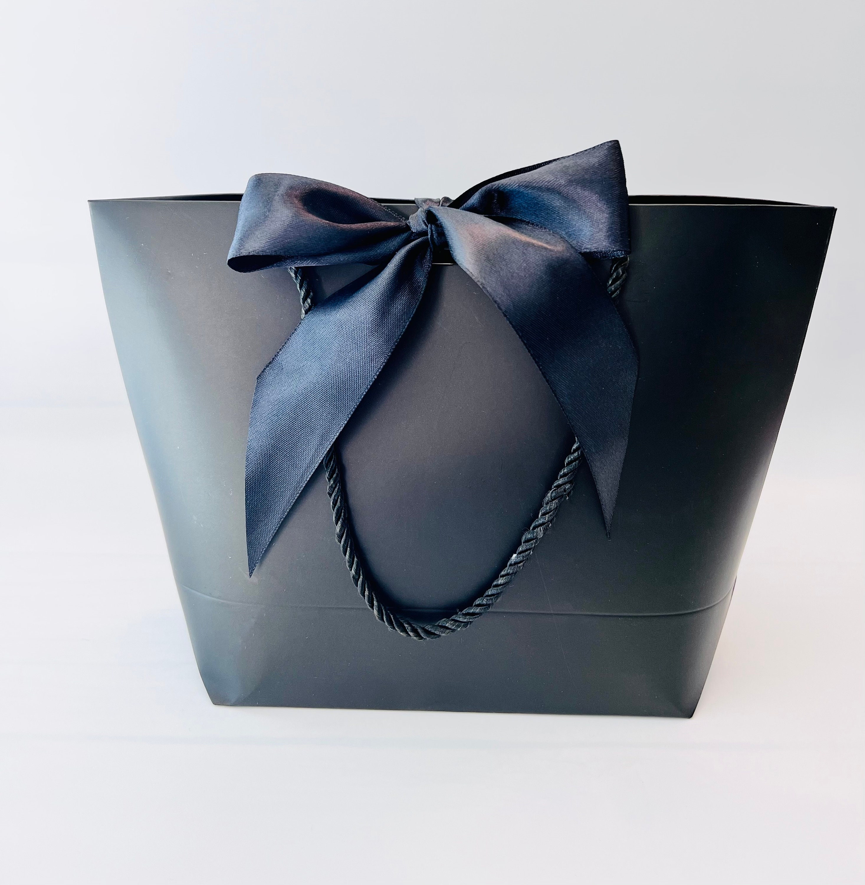 Elegant Black Gift Bag With Black Cords and Ribbon 10-1/2 X 7-3/4 X 3-1/2  for Gift Gifting, Birthdays, Wedding 