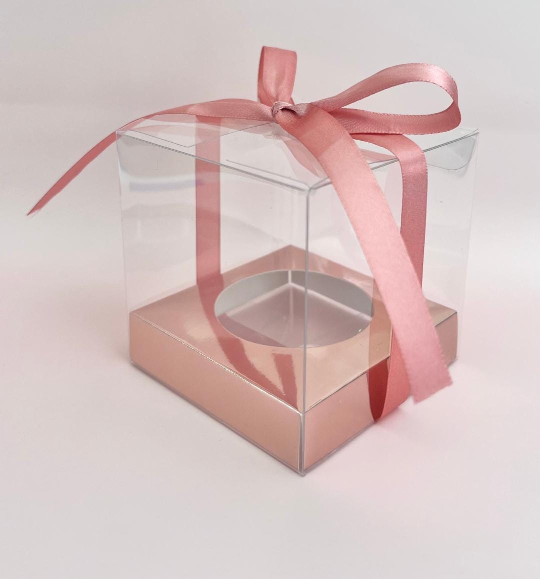 12 Boxes - Rose Gold Clear Cupcake Gift Box includes Cupcake Insert and Satin Ribbon for Gift Gifting, Party, Wedding