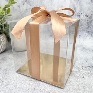 Clear Gift Box with Gold/White Insert 6x6x6 Inch for Mug Saucer, Gift Gifting, Retail, Wedding - Ribbon Available in Many Colors