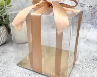 2 Boxes - Clear Gift Box with Gold/White Flat Insert 6x6x6 Inch for Mug Saucer, Gift Gifting, Retail, Wedding