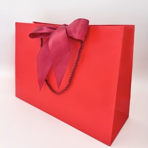 Elegant Red Gift Bag 13-3/4&quot; x 11-3/4&quot; x 4-1/8&quot; inch Wide Red Satin Ribbon and Matching Red Cord Handles for Gift Gifting, Birthdays,Party