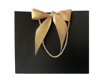 10 Black Mini Gift Bags Ribbon (Color Choice) - 7.5 inch