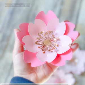 Fiore di carta SVG modello Cherry Blossom, PDF Spring Blossom, fiori stampabili, progetti Cricut di fiori di carta fai da te, artigianato per la festa della mamma